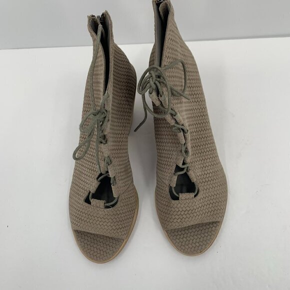 Eileen Fisher Slew woven peeptoe booties boot shoe lace-up tie tan leather new 9 - Picture 5 of 8